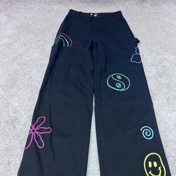 PacSun Jeans 90’s Boyfriend Carpenter Black Pockets Embroidered Size 24 - Picture 9 of 13